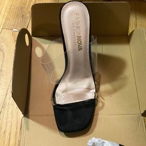 NWT BLACK WEDGE AND CLEAR STRAPS